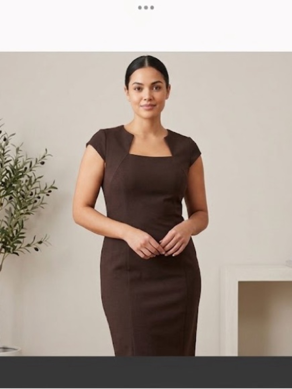 Express Brown Cap Sleeve Midi Sheath Dress